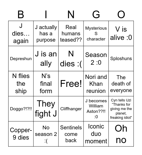 Episode 8 Bingo Card