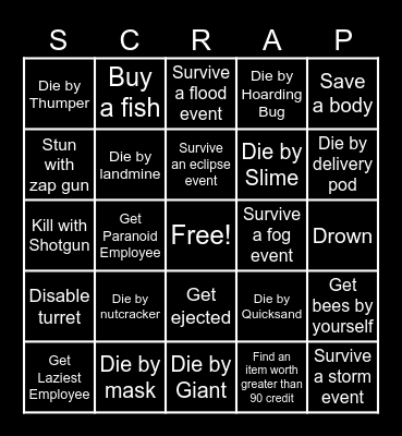 Lethal Company Bingo Card