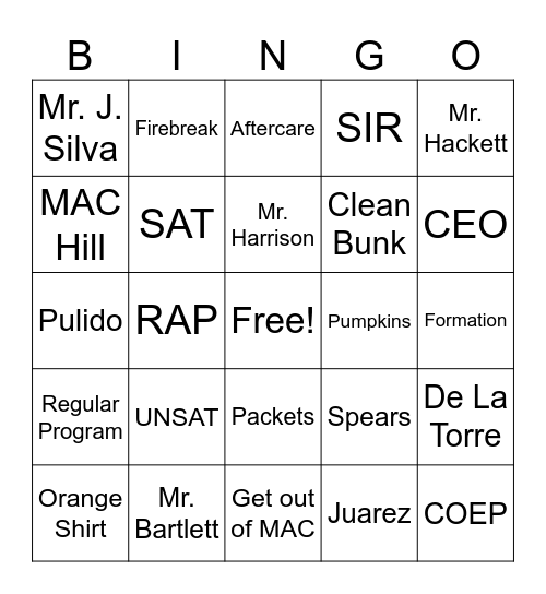 MAC Bingo Card