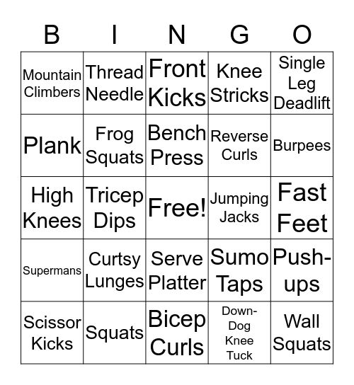 Friday Class Bingo Card