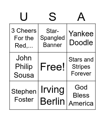 Sing For America Bingo Card