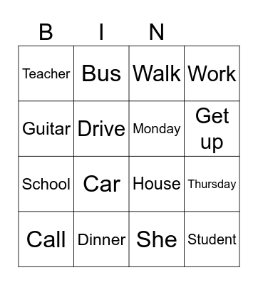 English Bingo!! Bingo Card