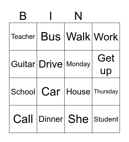 English Bingo!! Bingo Card