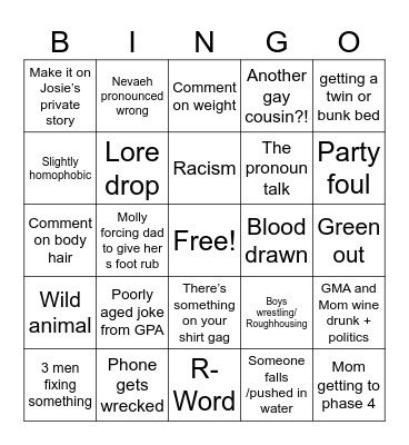 Maahs Family Reunion 2024 Bingo Card