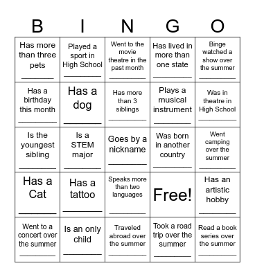 Summer Social Bingo Card