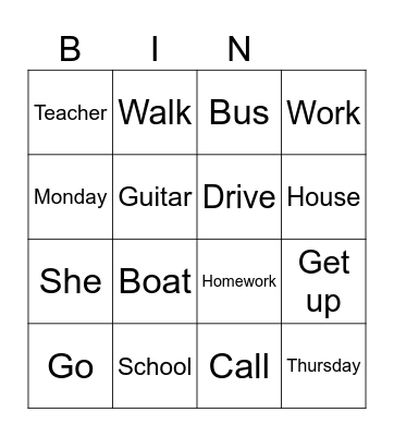 English Bingo!! Bingo Card