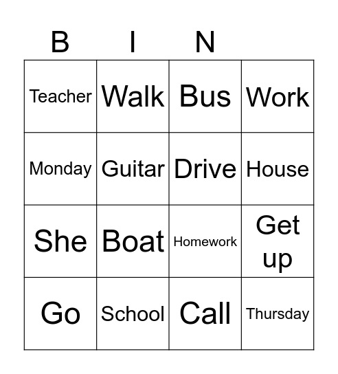 English Bingo!! Bingo Card