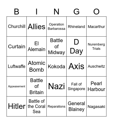 WWII Bingo Card