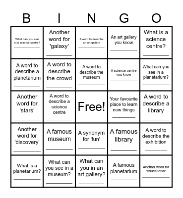 Science Centre BINGO! Bingo Card