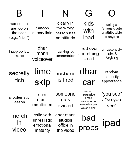 Dhar Mann Bingo v2 Bingo Card