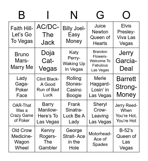 Radio Bingo A Weekend in Vegas Bingo Card
