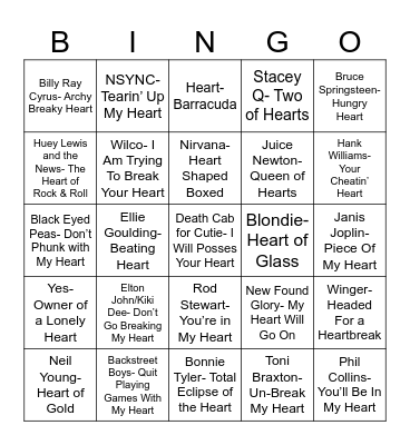 Radio Bingo Songs with Heart Bingo Card