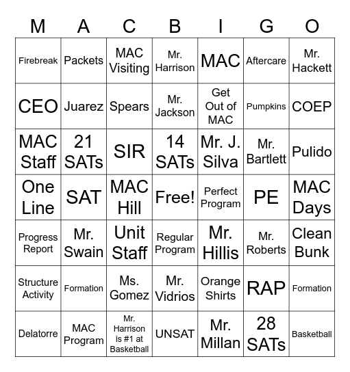 Ultimate MAC Bingo Card