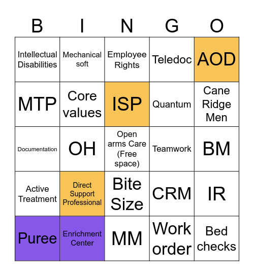 Open arms care corporation Bingo Card