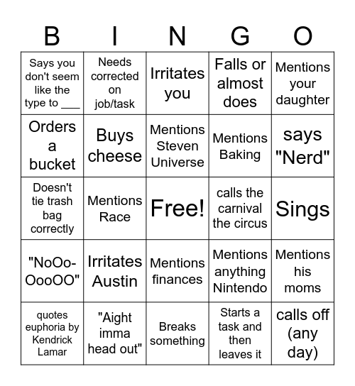 Adrian Bingo Card