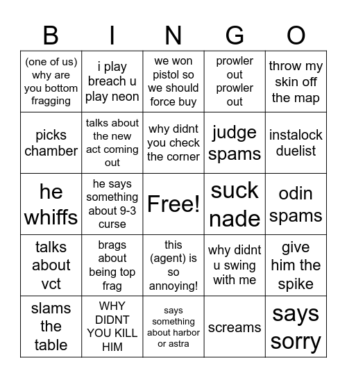 valorant bingo Card