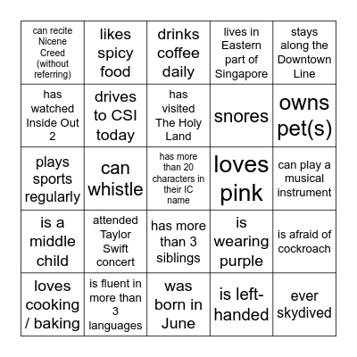 Find someone who ... Bingo Card
