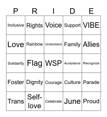 PRIDE BINGO Card