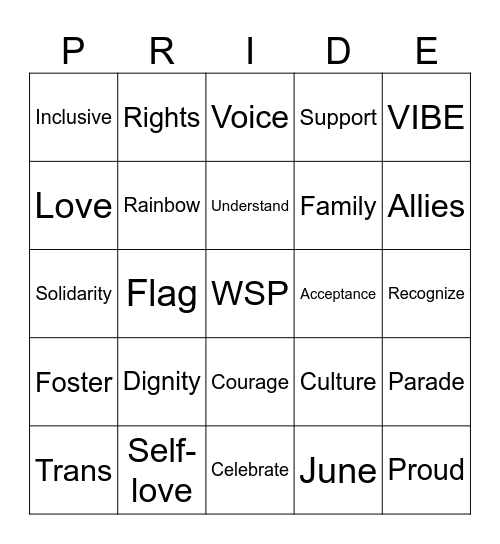 PRIDE BINGO Card