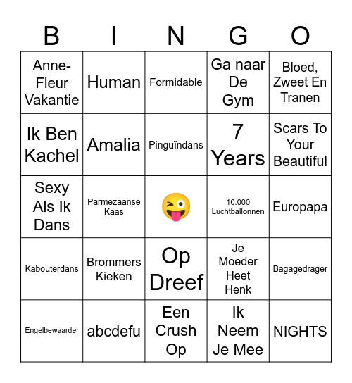 Muziek Bingo Card