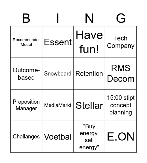 IEngage Kickoff Bingo Card