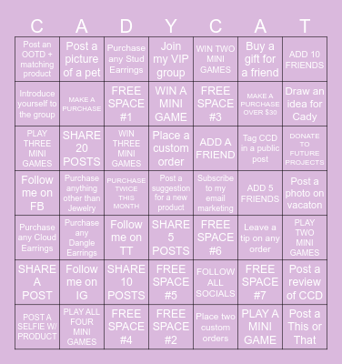 CADY CAT DESIGNS JULY 2024 BINGO Card
