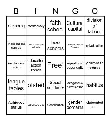 Education Bingo Card