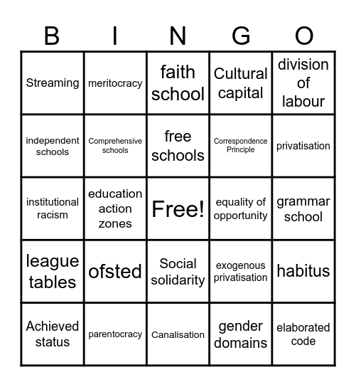 Education Bingo Card