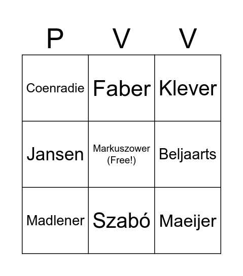 PVV Minister Resignation Bingo Card