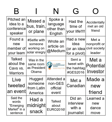 #GES2016 BING Bingo Card