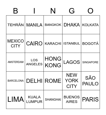 WORLD CITIES Bingo Card