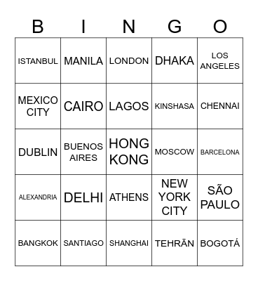 WORLD CITIES Bingo Card