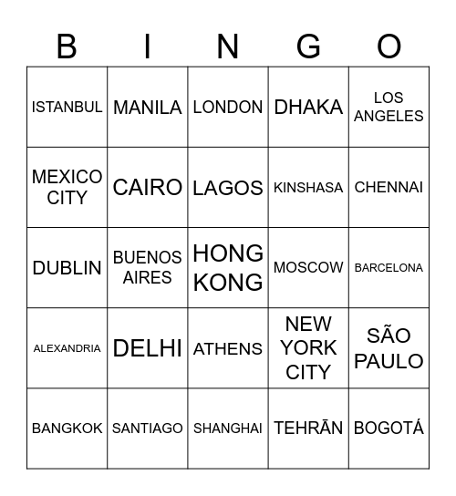 WORLD CITIES Bingo Card