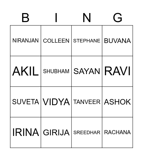 TEAM Bingo Card