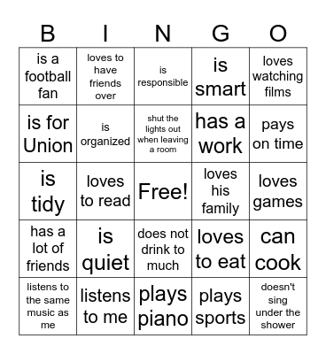 The perfect flatmate Bingo Card