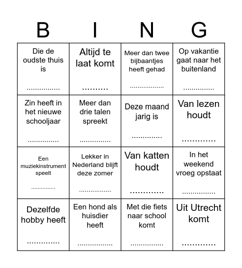 Zoek iemand die.. Bingo Card