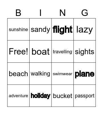 Summer Spelling Bingo Card