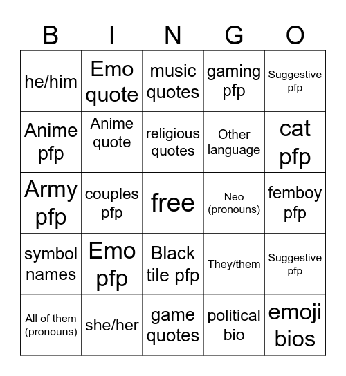 Untitled Bingo Card