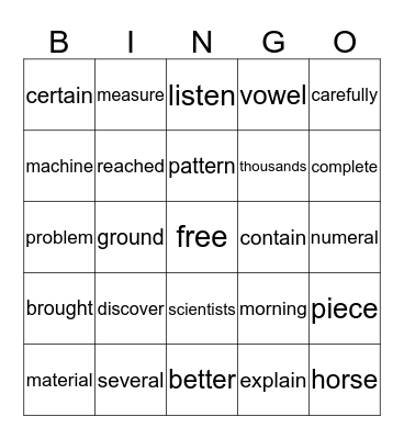 Sight Words Bingo Card