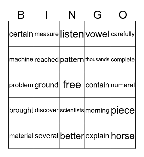 Sight Words Bingo Card