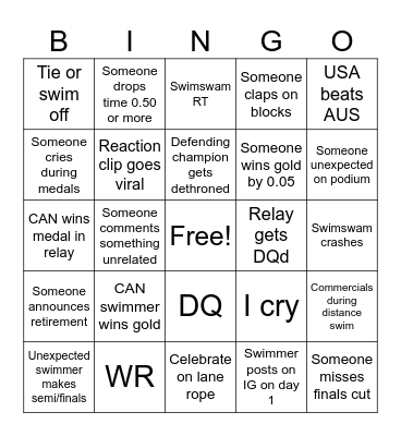 Olympic Bingo Card