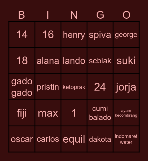 Punya Suki Bingo Card