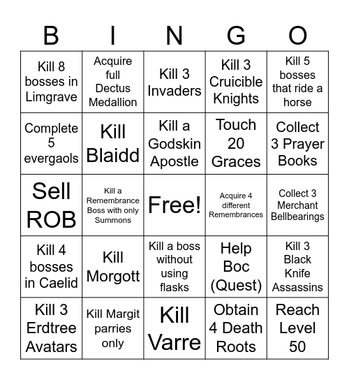 Elden Ring Bingo (easy) Bingo Card