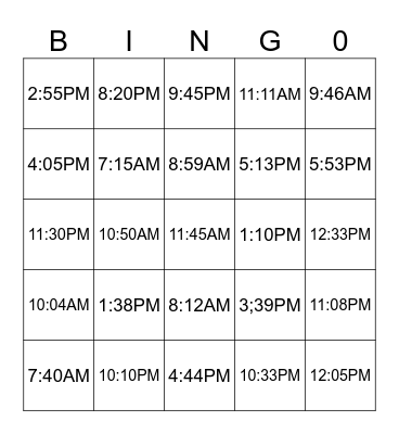 What time do you ___________? Bingo Card