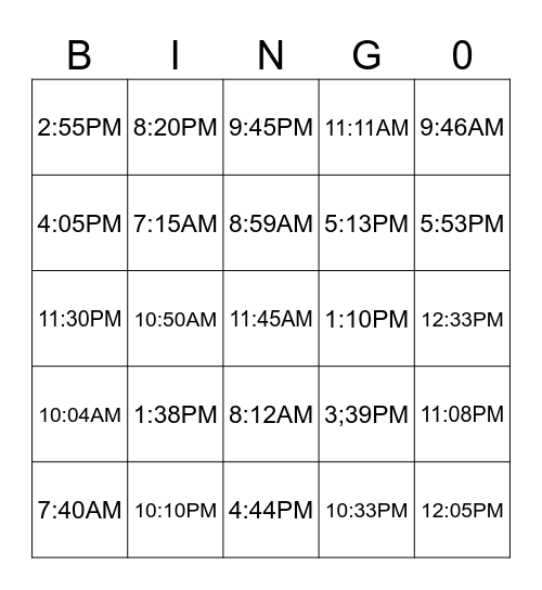 What time do you ___________? Bingo Card