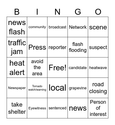 Local News Vocabulary Bingo Card