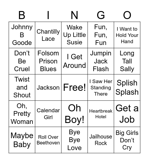 Oldies Bingo Card