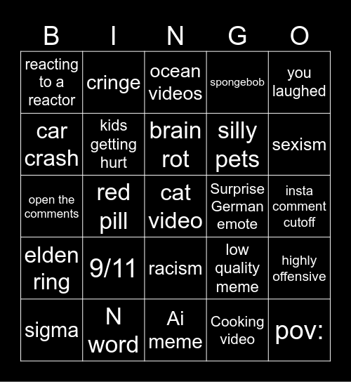 blind react instagram bingo Card