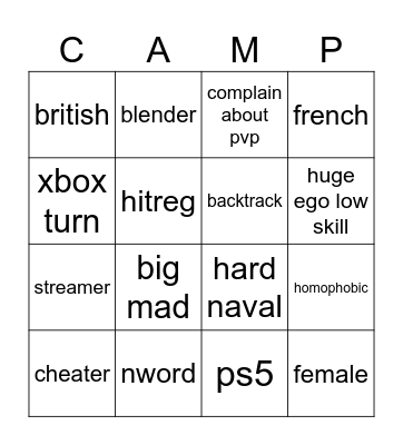 sot camp Bingo Card