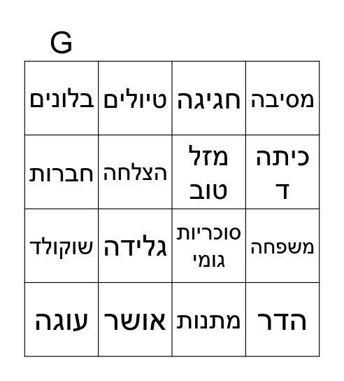 בינגו-יום הולדת למיכל Bingo Card